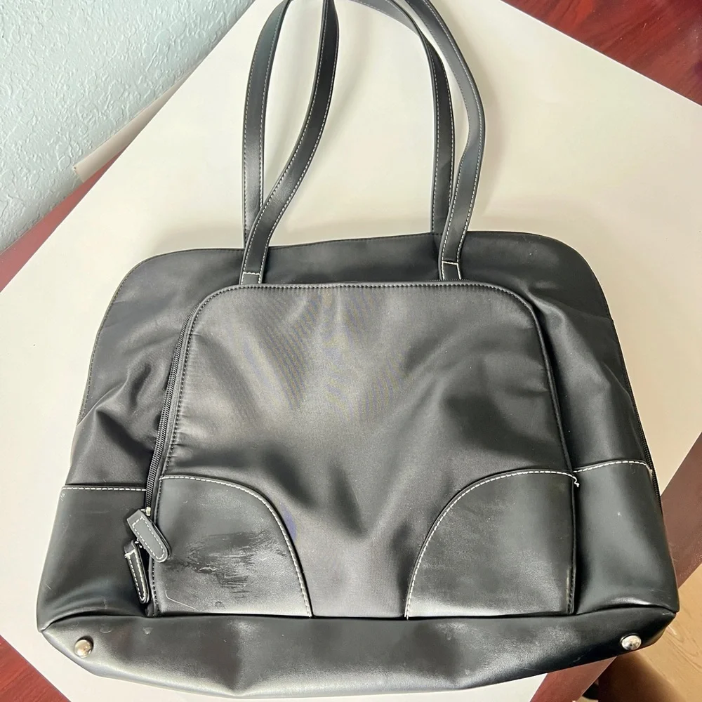 Black Nylon and Leather Laptop Bag 12x17 Water resistant